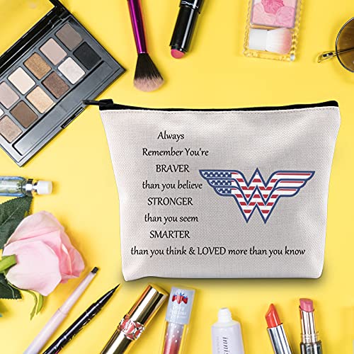 LEVLO Wonder Cosmetic Maquillaje Bolsa Wonder Classic Logo Inspirado Regalo Wonder You Are Braver Stronger Smarter Than You Think Maquillaje Cremallera Bolsa Bolsa para Mujeres Niñas