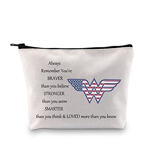 LEVLO Wonder Cosmetic Maquillaje Bolsa Wonder Classic Logo Inspirado Regalo Wonder You Are Braver Stronger Smarter Than You Think Maquillaje Cremallera Bolsa Bolsa para Mujeres Niñas