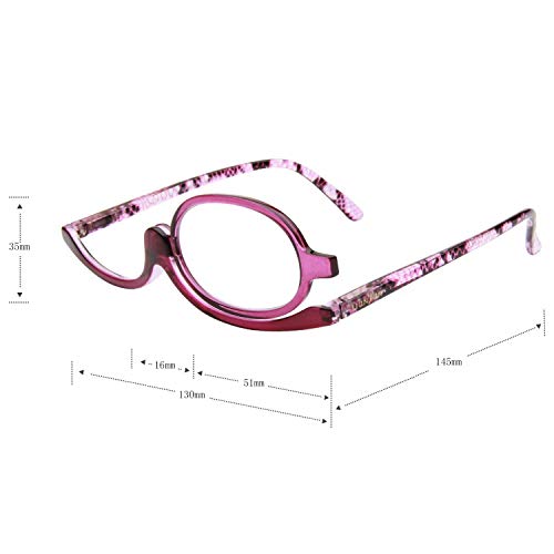 LianSan Gafas de lectura con espejo de maquillaje 2.5 para mujeres con aumento de lente giratoria