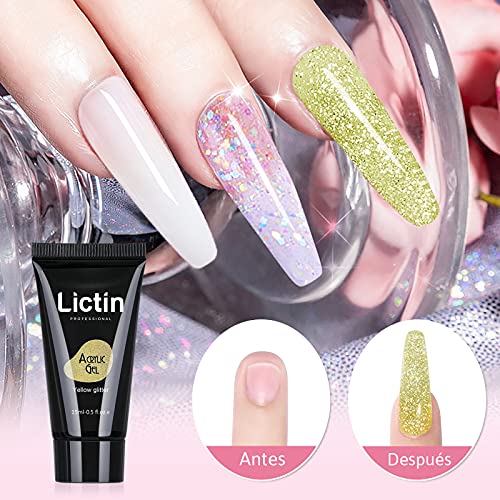 Lictin Kit Uñas de Gel-3 Colores Kit Poly Gel para Uñas, Kit Gel de Extensión de Uñas con 3 * 15ml Extension Glue, 40pcs de Uñas, 30ml Limpiador y 2 Herramientas de manicura