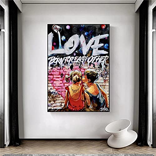 Lienzo Arte de la pared Graffiti Art Letter Cute Boy Girl Paintings Prints Picture Poster Giclee Artwork Living Room Home Decor 15.7 "x23.6" (40x60cm) Sin marco