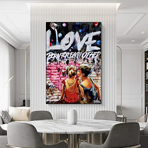 Lienzo Arte de la pared Graffiti Art Letter Cute Boy Girl Paintings Prints Picture Poster Giclee Artwork Living Room Home Decor 15.7 "x23.6" (40x60cm) Sin marco