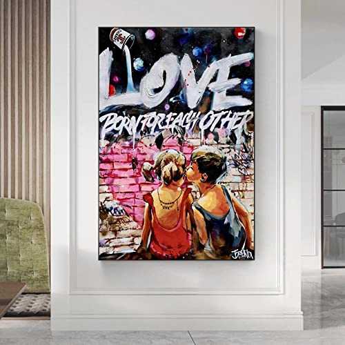 Lienzo Arte de la pared Graffiti Art Letter Cute Boy Girl Paintings Prints Picture Poster Giclee Artwork Living Room Home Decor 15.7 "x23.6" (40x60cm) Sin marco