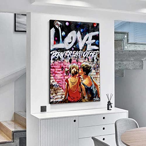 Lienzo Arte de la pared Graffiti Art Letter Cute Boy Girl Paintings Prints Picture Poster Giclee Artwork Living Room Home Decor 15.7 "x23.6" (40x60cm) Sin marco