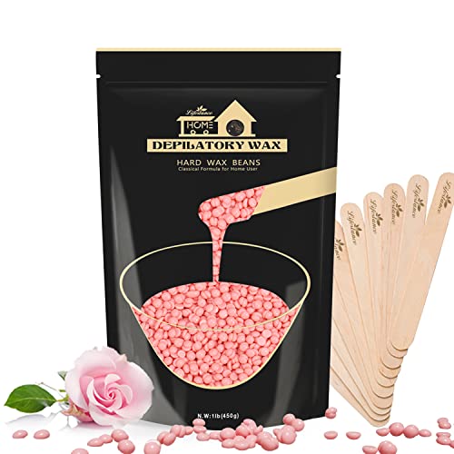 Lifestance Perlas de Cera Depilatoria Caliente , 450g Cera Caliente, Cera Depilatoria con 10 Aplicadores, Brazilian Bikini Rosa Perlas Cera de Depilación para Cara, cuerpo, piernas y brazos