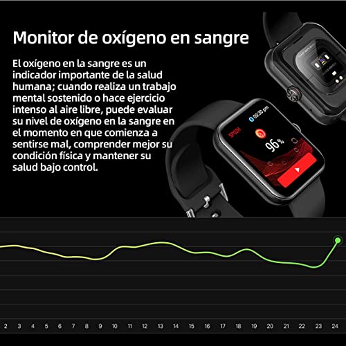 LIMEIES Smartwatch, Reloj Inteligente, Pantalla 1.69", Llamadas, Altavoz, Pulsómetro, Monitor de oxígeno Sangre, Podómetro, Impermeable IP68, Empuje de información, Rastreador de Actividad (Negro)