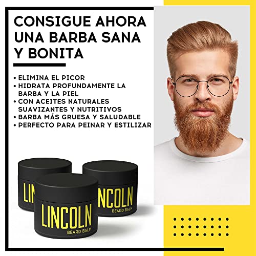 LINCOLN Bálsamo Barba Premium - Beard Balm For Men - Balsamo para Barba Suave - Suavizador Barba Natural para Hombres - Cera Barba Enriquecida con Manteca de Karité y Aceite de Argán - 100 g