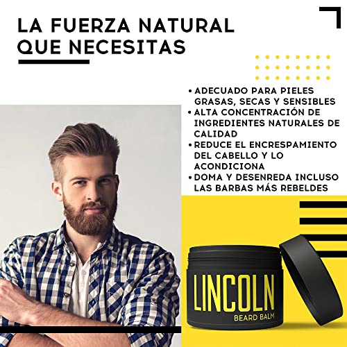 LINCOLN Bálsamo Barba Premium - Beard Balm For Men - Balsamo para Barba Suave - Suavizador Barba Natural para Hombres - Cera Barba Enriquecida con Manteca de Karité y Aceite de Argán - 100 g