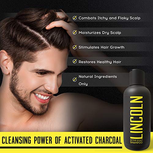 LINCOLN Champú y Acondicionador para Hombres con Carbón Activado - Champoo Hombre para Cuero Cabelludo Seco con Cafeína - Champu Antigrasa Hombre Tratamiento de la Caspa en el Cuero Cabelludo - 250 ml