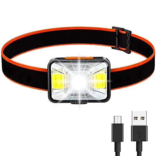 Linterna Frontal LED, 1800 Lux Lámpara de Cabeza Recargable Súper Brillante con 5 Modos de Luz Frontal USB IPX5 Ligero Impermeable para Pesca, Camping, Lectura, Senderismo, Ciclismo, Caza