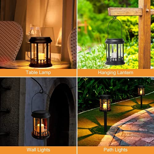 Linternas Solares Jardín GolWof 4 Piezas Luz Solar Linterna Exterior Jardin Impermeable Vela Parpadeante Amarilla Cálida Farol Solar Exterior Decoración para Patio Yarda Césped (Negro)