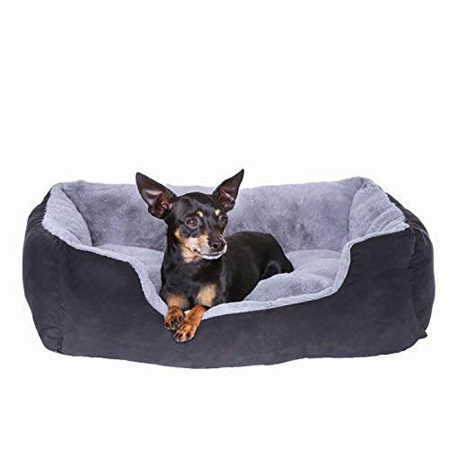 lionto Cama perros cojín perros cesta perros con cojín tamaño (M) 60x48 cm gris/negro