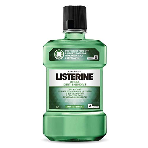 Listerine - Enjuague bucal de los dientes y las encías Defensa - Reduce la placa y se mantiene la encías sanas, con flúor para fortalecer los dientes, menta fresca - 1000ml