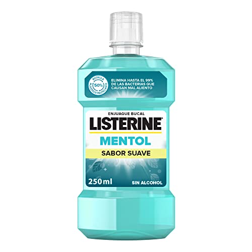 Listerine Enjuague Bucal Mentol Sabor Suave, Azul, Menta, 250 Mililitros