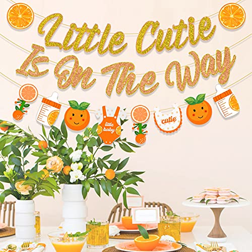 Little Cutie is On the Way Banner para decoraciones de cítricos para baby shower, guirnalda de mandarina para Clementine Orange Hey Cutie Fruit Theme Suministros para fiestas