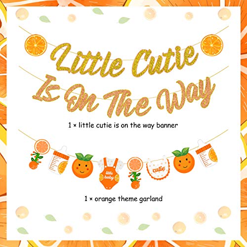 Little Cutie is On the Way Banner para decoraciones de cítricos para baby shower, guirnalda de mandarina para Clementine Orange Hey Cutie Fruit Theme Suministros para fiestas