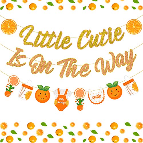 Little Cutie is On the Way Banner para decoraciones de cítricos para baby shower, guirnalda de mandarina para Clementine Orange Hey Cutie Fruit Theme Suministros para fiestas