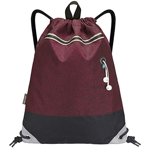 LIVACASA Mochilas de Cuerdas Hombre Mujer Grandes Bolsas de Cuerdas Gimnasio Cordones Cómodos Ajustable con Malla de Bolsillos para Botellas y Bolsillo Laterial Delantero A Prueba de Agua