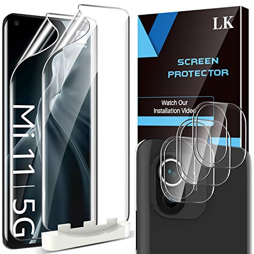 LK Compatible con Xiaomi Mi 11 5G Protector de Pantalla,2 Pack Protector Pantalla y 3 Pack Protector de Lente de cámara, Película Protectora de TPU,Doble protección