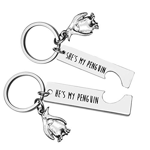 Llavero con texto en inglés "She's My Penguin He's My Penguin" para pareja, regalo para novia, novio, pareja, juego de llavero, regalo para Navidad, boda