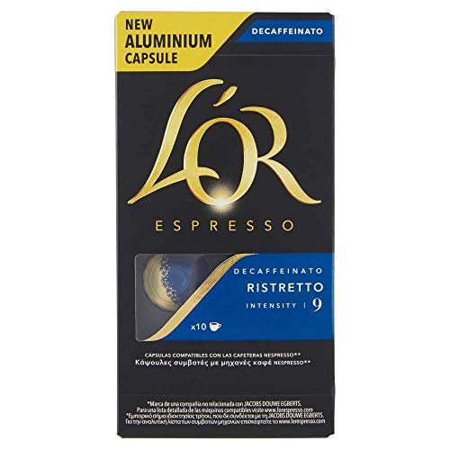 L'Or Espresso Café Ristretto Decaffeinato, Intensidad 9, 10 Cápsulas de Aluminio Compatibles con Máquinas Nespresso
