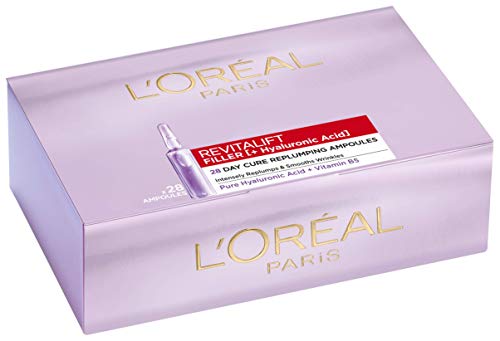 L'Oréal Paris Ampollas Rellenadoras Antiedad con Ácido Hialurónico Puro y Vitamina B5 Revitalift Filler, Hidratación intensa, Caja 28 unidades monodosis, 1.3 ml