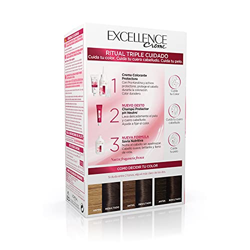 L'Oréal Paris Excellence Creme Tinte Permanente Triple Cuidado 00% Cobertura Canas Tono 3 Castaño Oscuro - Pack 3 Es, Marrón