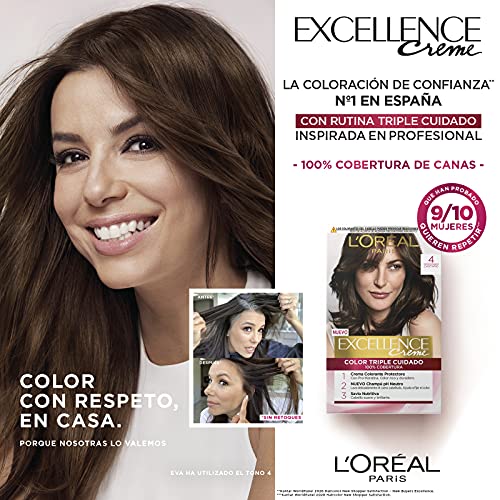 L'Oréal Paris Excellence Creme Tinte Permanente Triple Cuidado 00% Cobertura Canas Tono 3 Castaño Oscuro - Pack 3 Es, Marrón