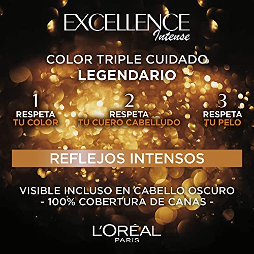 L'Oréal Paris Excellence Intense Tinte Permanente Triple Cuidado 100% Cobertura Canas Tono 7.43 Rubio Cobrizo - Pack 3 unidades