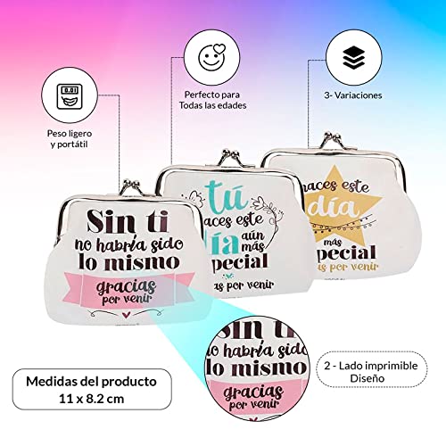 Lote de 20 Monederos Frases"GRACIAS POR VENIR" - Monederos con Frases Divertidas para Bodas, Bautizos y Comuniones. Monederitos y Carteras Originales Baratos para Recuerdos y Detalles