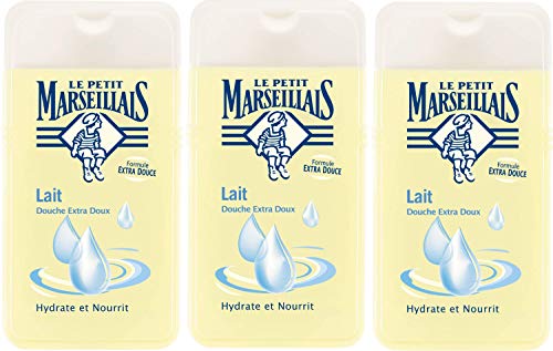 Lote de 3 geles de ducha Le Petit Marseillais extra suaves, con leche, 250 ml