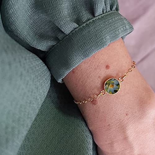 LOTUS Pulsera de flores Flor ajustable Verde Azul Oro amarillo Regalos personalizados Navidad Cumpleaños Joya Ceremonia Invitados de boda Día de la madre Dama de honor