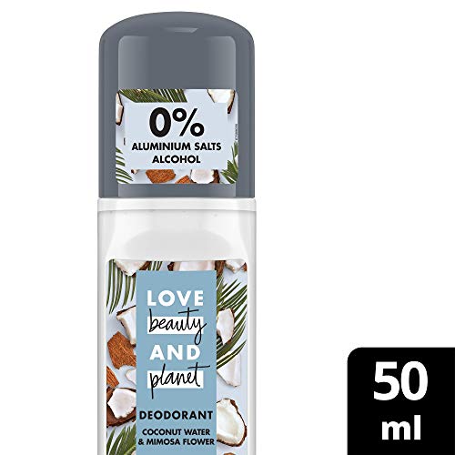 Love Beauty and Planet - Desodorante rejuvenecedor en roll-on para el cuidado de las axilas Coconut Water & Mimosa Flower sin aluminio, 1 unidad (50 ml)