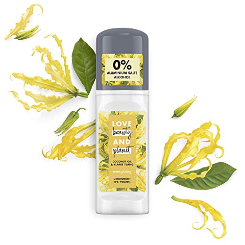 Love Beauty and Planet Energizing Desodorante roll-on para el cuidado de las axilas, aceite de coco y flor de ylang ylang sin aluminio, 1 unidad (50 ml)