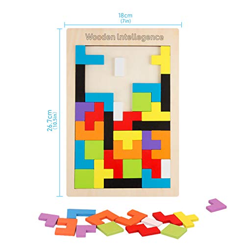 LOVEXIU Tangram Jigsaw Brain Teaser Toy(40 Piezas), 2 pcs Puzzle Tetris de Madera, Juguetes de geometría, Rompecabezas de Madera, Construcción Inteligencia Regalo Educativo para Niños