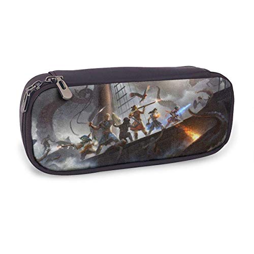 Lsjuee Pillars Eternity Deadfire Estuche para lápices Estuche para lápices de cuero PU Estuches para bolígrafos Estuche para papelería Maquillaje cosmético Bolsa con doble cremallera para igh/Middl