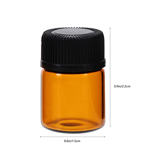 Lurrose 100 Unidades 1Ml Mini Vial de Vidrio Ámbar Aceites Esenciales Botellas de Muestra Mini Tarro de Vidrio con Tapón Perforado para Aceites Esenciales Perfumes Aroma Química