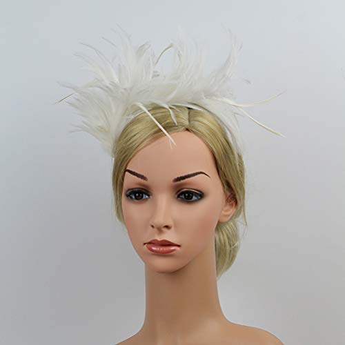 Lurrose Diadema de plumas Fascinator Banda para el cabello Tocados para la cabeza Tocado de disfraces para el Festival de fiestas elegantes (Blanco)