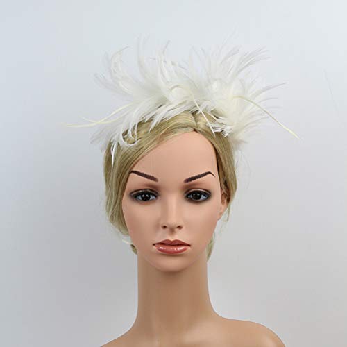 Lurrose Diadema de plumas Fascinator Banda para el cabello Tocados para la cabeza Tocado de disfraces para el Festival de fiestas elegantes (Blanco)