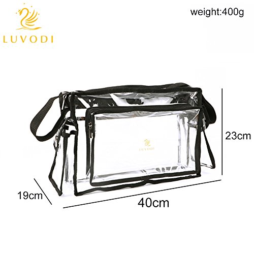 LUVODI Bolso Transparente Mujer PVC, Bolsa Maquillaje Transparente, Bolso de Cosmético PVC Viaje con Bolsillos, Impermeable y Resistente, con Correa Ajustable, 40x19x23cm