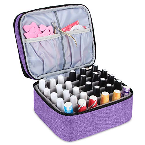 Luxja organizador de esmaltes de uñas, esmaltes de uñas estuche, porta esmaltes de uñas- Sostiene 30 botellas (15 ml - 0.5 fl.oz), bolsa de almacenamiento de doble capa para lacas y manicuras, Púrpura