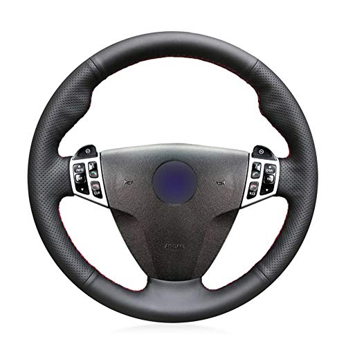 LYSHUI Black Leather Hand Sew Wrap Steering Wheel Cover,For Saab 9-3 2006 2007 2008 2009 2010 2011 9-5 2006-2009