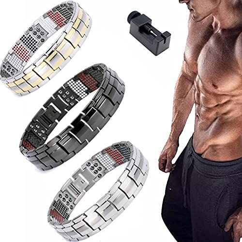 Magnetic Therapy Fit Plus Bracelet, 3Pcs Ultra Strength Magnetic Therapy Bracelet, Men's Body Slimming Weight Loss Anti-Fatigue Healing Bracelet Adjustable Length with Regulator