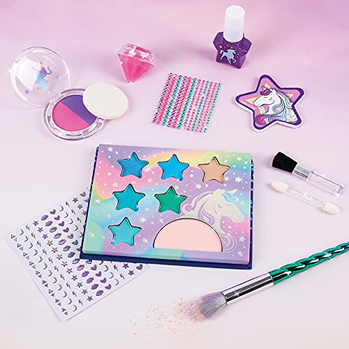 Make it Real - Deluxe Unicorn Makeover - Kids Makeup Set for Girls and Tweens - Includes Eyeshadow, Temporary Tattoos, Nail Polish, Lip Gloss, Makeup Brush