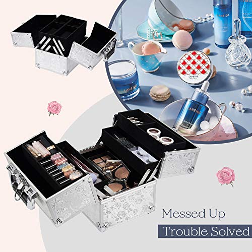 Maletin Maquillaje Profesional Estuche Maquillaje Cosmético Caja Maquillaje de Viaje Joyero Regalos para Mujer, Plateado