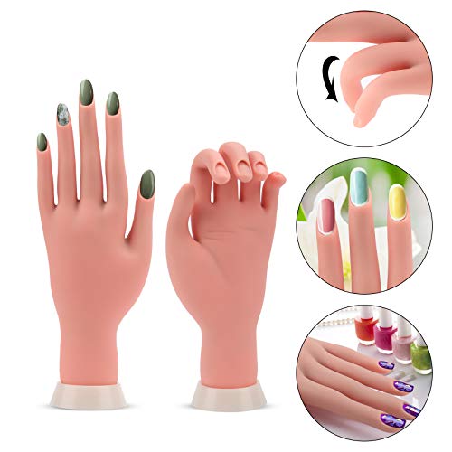 Manos de Práctica de Uñas Postizas - Dedos para Practicar Uñas de Acrilicas Gel Arte de Uñas con 200 Consejos de Uñas 2 Limas de Uñas Profesionales 15 Brochas para Uñas y Arcilla de Uñas