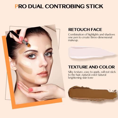 Maquillaje Contouring Wonder Stick, Contouring e Iluminador en Crema, 2 en 1 Concealer Contour Composición doble 3D maquillaje de la cara Resalte Sombra Barra contorno de Lápiz Corrector Pen crema (3)