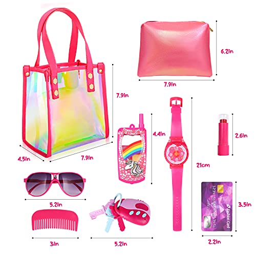 Maquillaje Niñas Set Juguete para Chicas Regalo Princesa con Bolsa, Cartera, teléfono con Sombra de Ojos, Cepillo, Peine, Reloj con Esmalte de Labios, Llaves, Gafas de Sol, Tarjeta