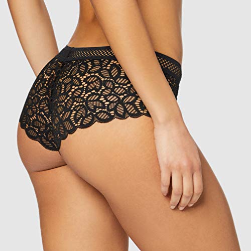 Marca Amazon - IRIS & LILLY Culotte de Crochet y Encaje Mujer, Pack de 2, Negro (Black), XS, Label: XS