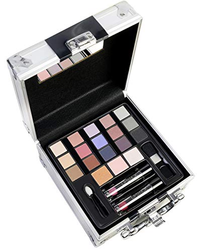 Markwins Maletín de Maquillaje Travel in Colour Makeup Train Case - The Color Workshop - Un Kit de Maquillaje Profesional Completo en un Maletín Plateado de Viaje para Llevar Siempre Contigo